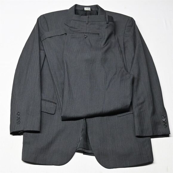 Jos A Bank 44L 38x32‎ Gray Herringbone 100% Wool Mens Jacket Pants Suit